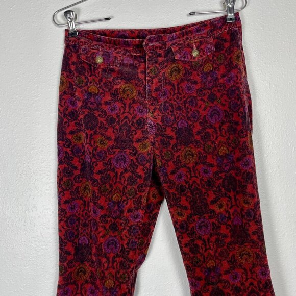 Free People Corduroy Red Paisley Flared Crop Tailored Pants Sz. 6 - Picture 6 of 15